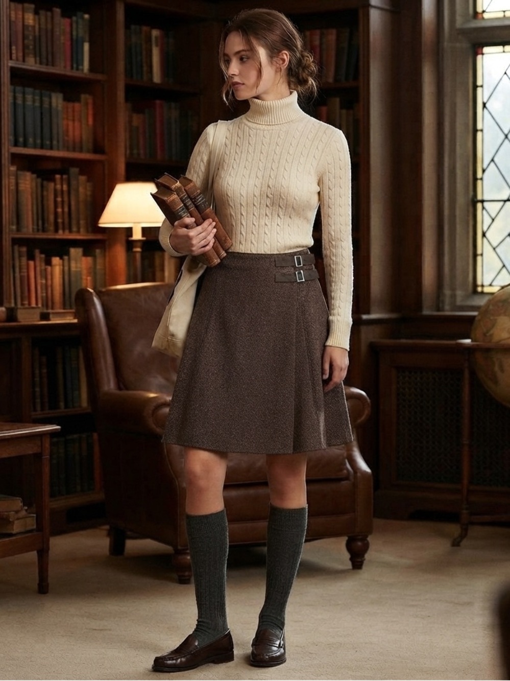 Sundance Brown A Line Wrap Skirt Wool Blend Buckle Women's 8 Academia Preppy